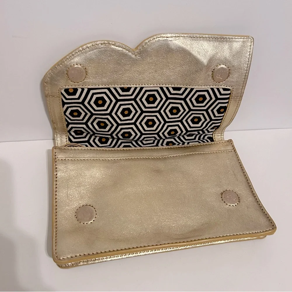 Jonathan Adler Gold Leather Clutch Wristlet with Metal Birds - Picture 3 of 14